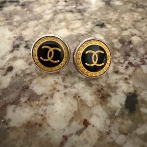 CHANEL Black and Gold Iconic Stud Earrings